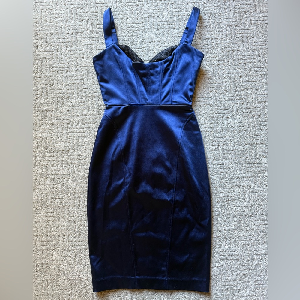 (SOLD) bebe Royal Blue Satin Tawny Pencil Dress (XS)